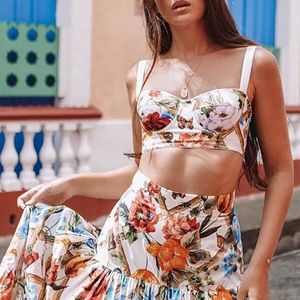 Two Piece Set Floral Boho Maxi Skirt and Top